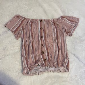 Cute Pink Striped Puff Sleeve Top